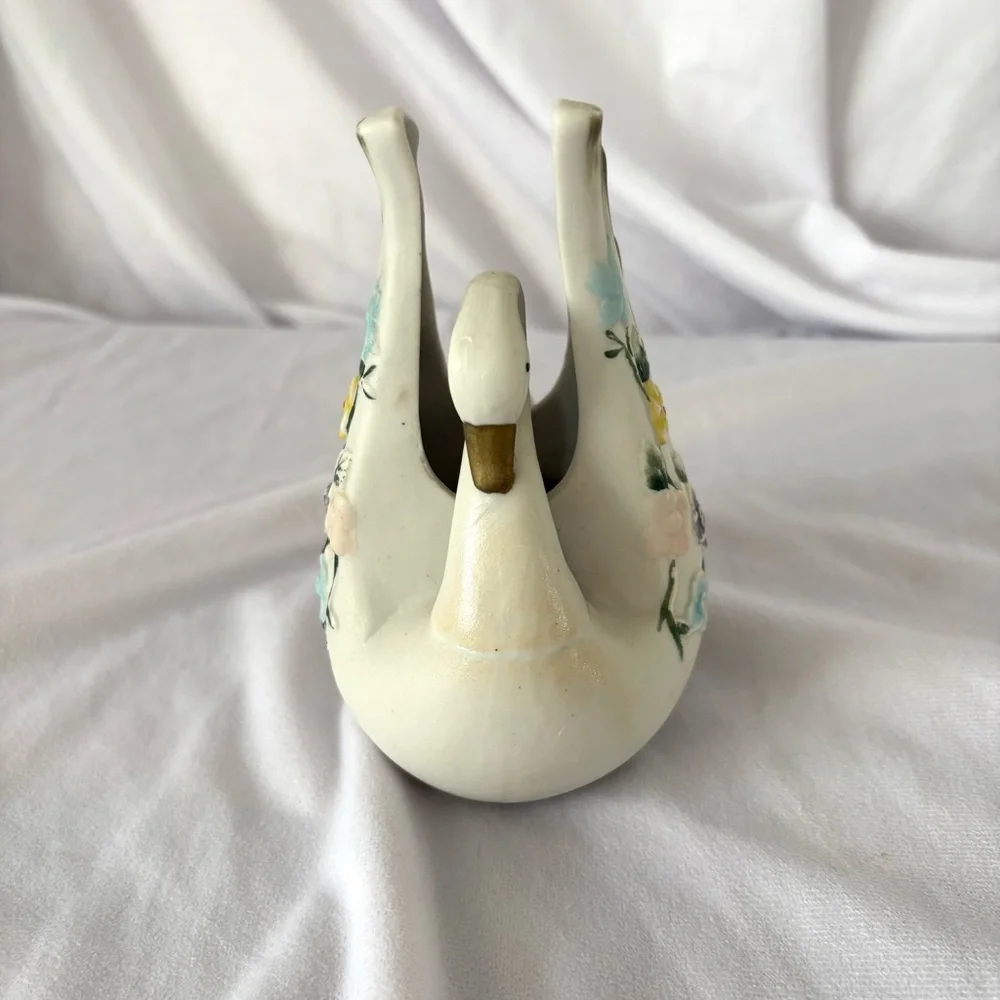 Vintage ceramic swan vase planter regency home decor figurine midcentury